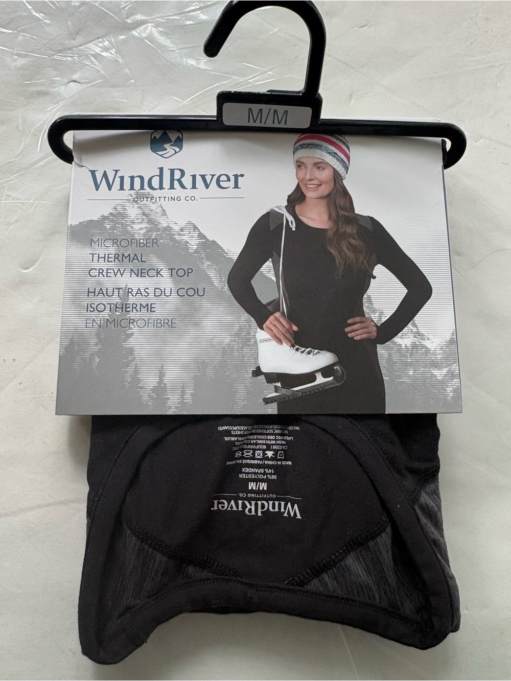 Women's Black Microfiber Thermal Crew Neck Top